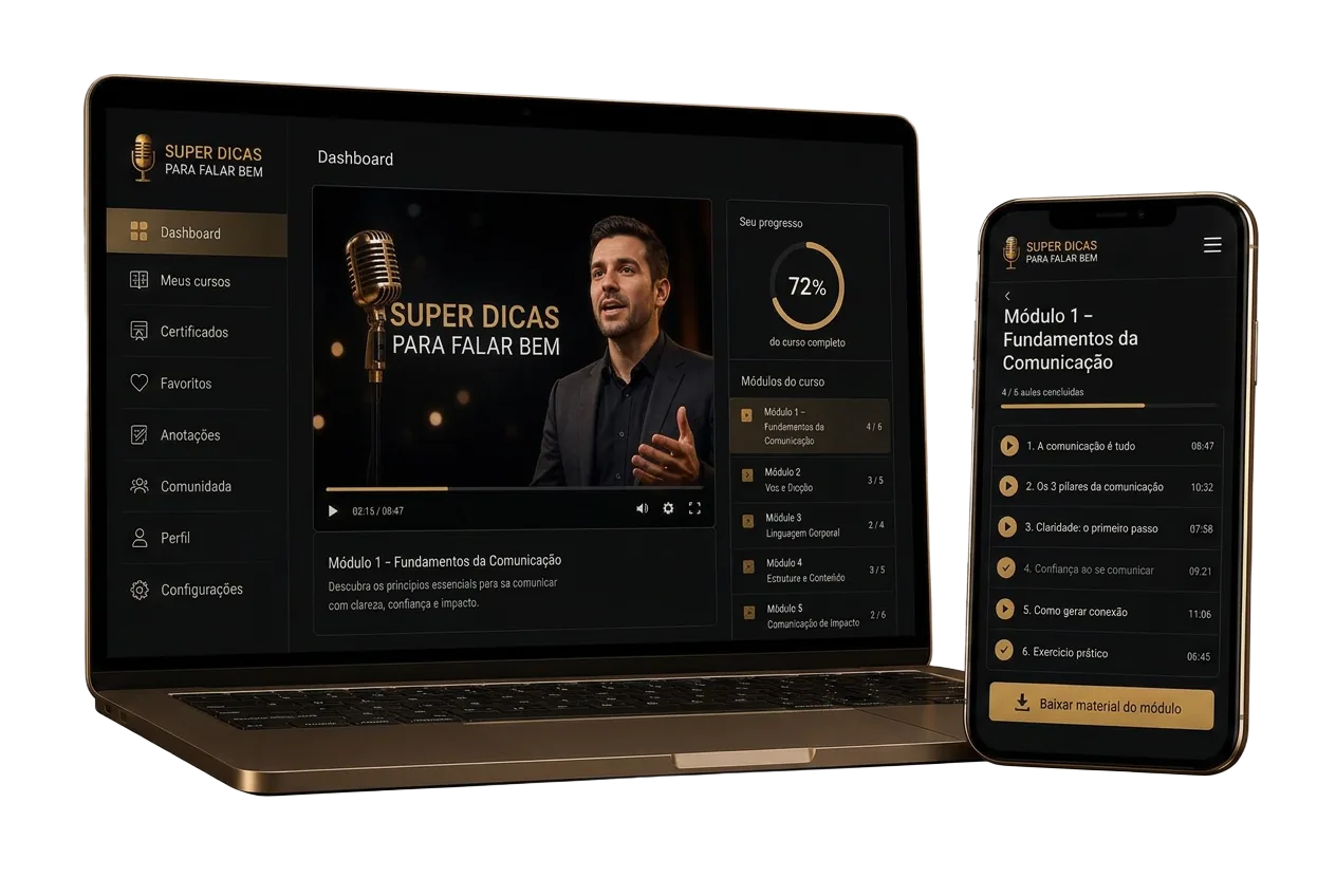 Plataforma Super Dicas para Falar Bem no notebook e celular